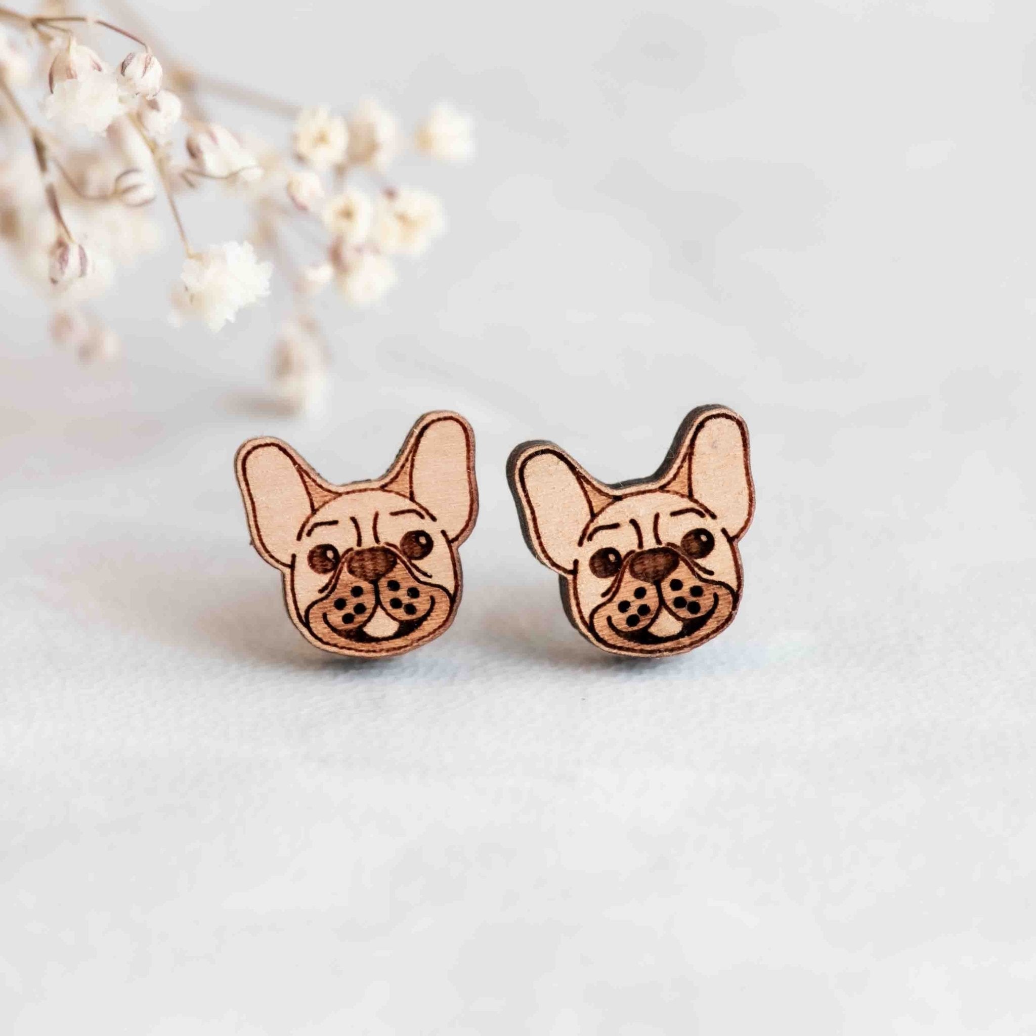 Wooden Smiling French Bull Earrings - EL10190 - Robin Valley Official Store